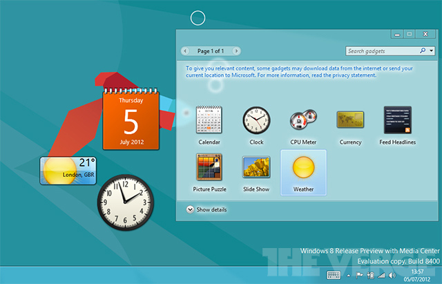Windows 8 desktop gadgets